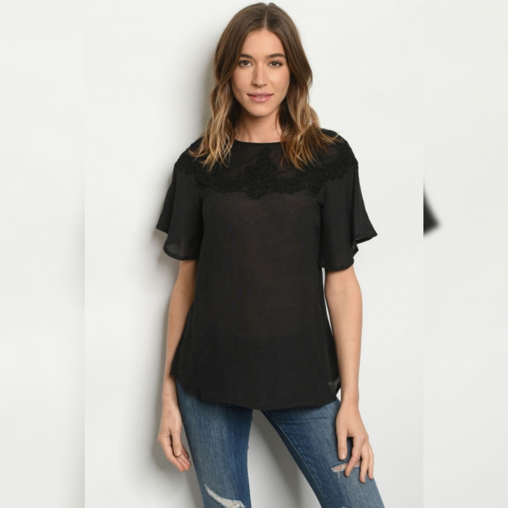 Black Short Sleeve Sheer Top